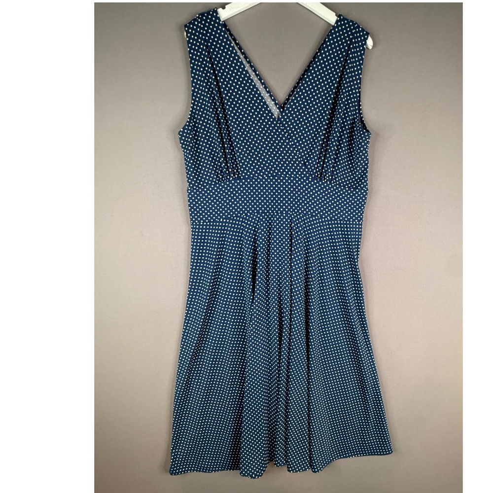 Karina Abigail Fit & Flare Dress Womens 3X Blue Polka Dot Wrap V-Neck USA Retro
